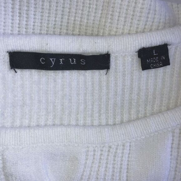 CYRUS L Solid White Cable Ribbed Knit Long Sleeve Tunic Top Sweater Pullover L - Picture 4 of 6